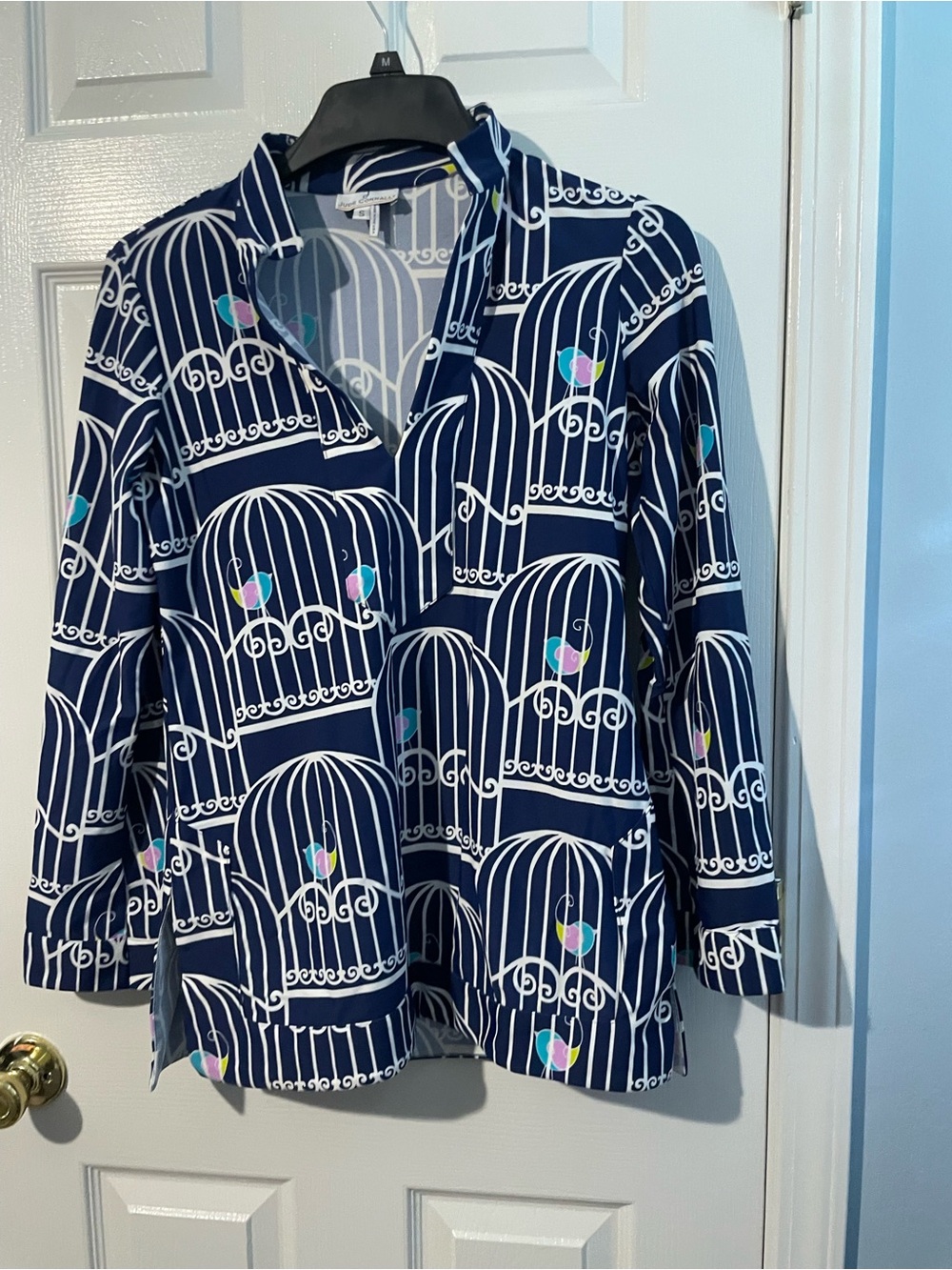 Jude Connally Navy Tunic Jacket with White Birdcage Print and Multicolor Accents